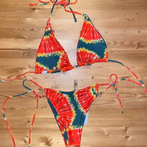 Evry Jewels Green and Orange Tie-Dye Bikini Set - Picture 3 of 8